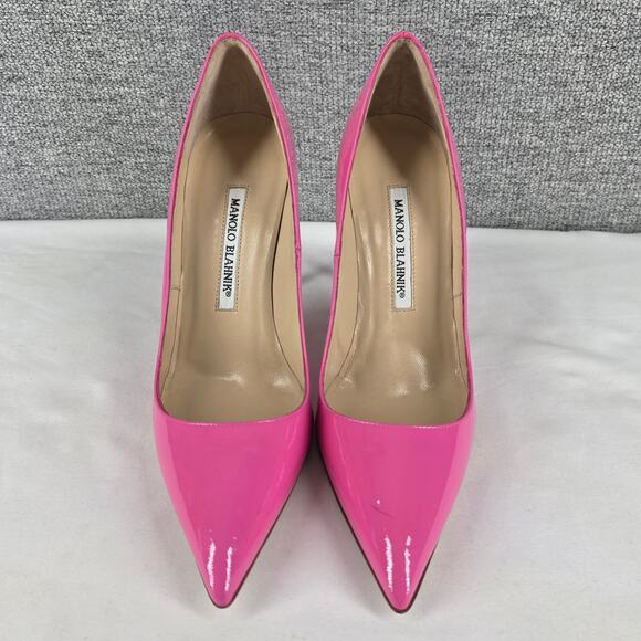MANOLO BLAHNIK WOMEN'S HOT PINK PATENT LEATHER HEEL PUMPS SIZE 6.5 STYLE 58266 - Picture 3 of 14